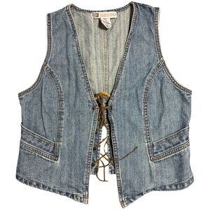 Y2K Vintage Faded Glory Blue Denim Western Vest Size 12